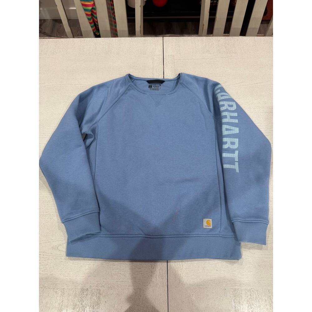 Carhartt Women's Relaxed Fit Midweight Crewneck Block Logo Sleeve Hoodie Sz L